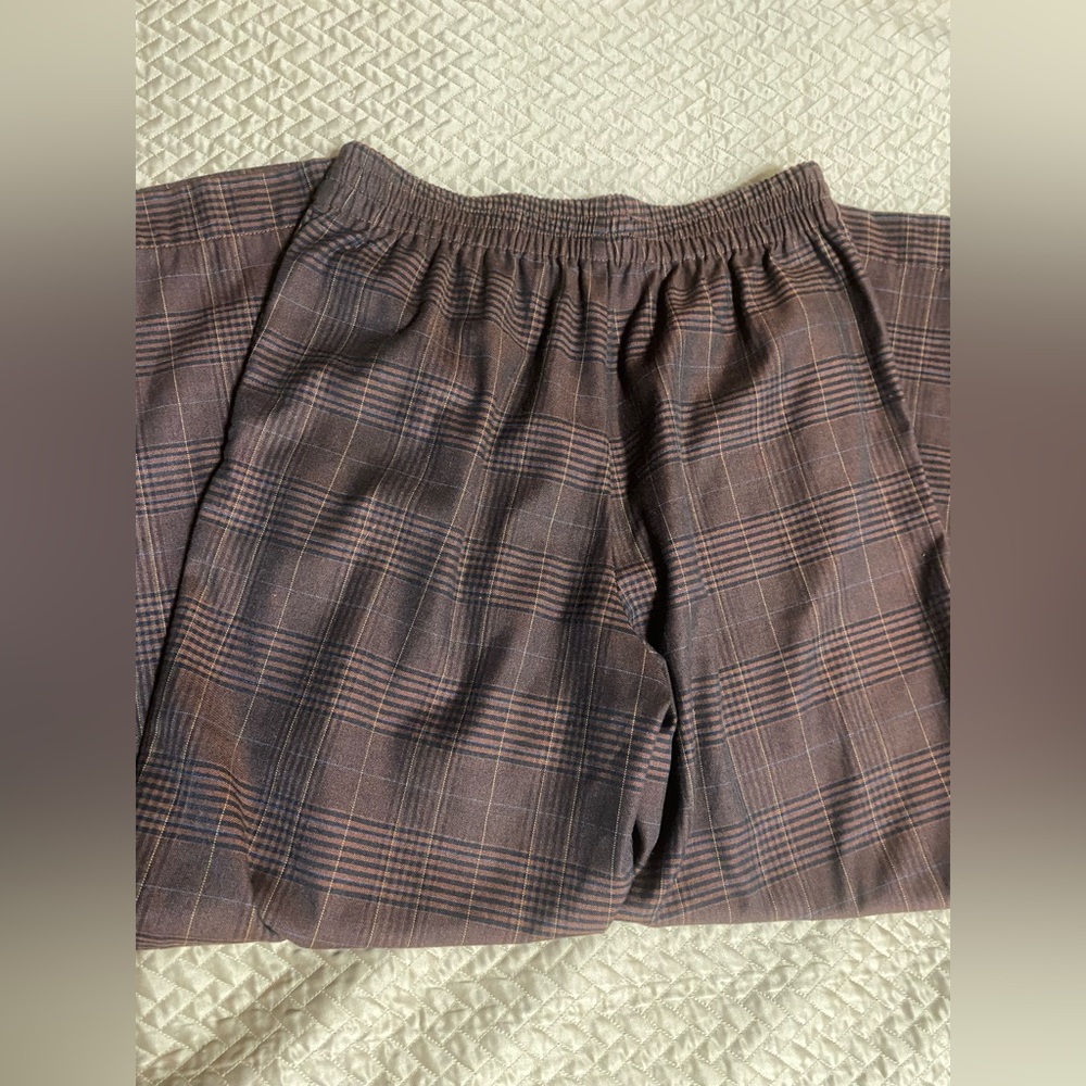 Madewell Pull On Elastic Waist Brown Plaid Pants Size XS - Picture 4 of 6